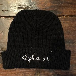 Alpha Xi Delta embroidered black beanie